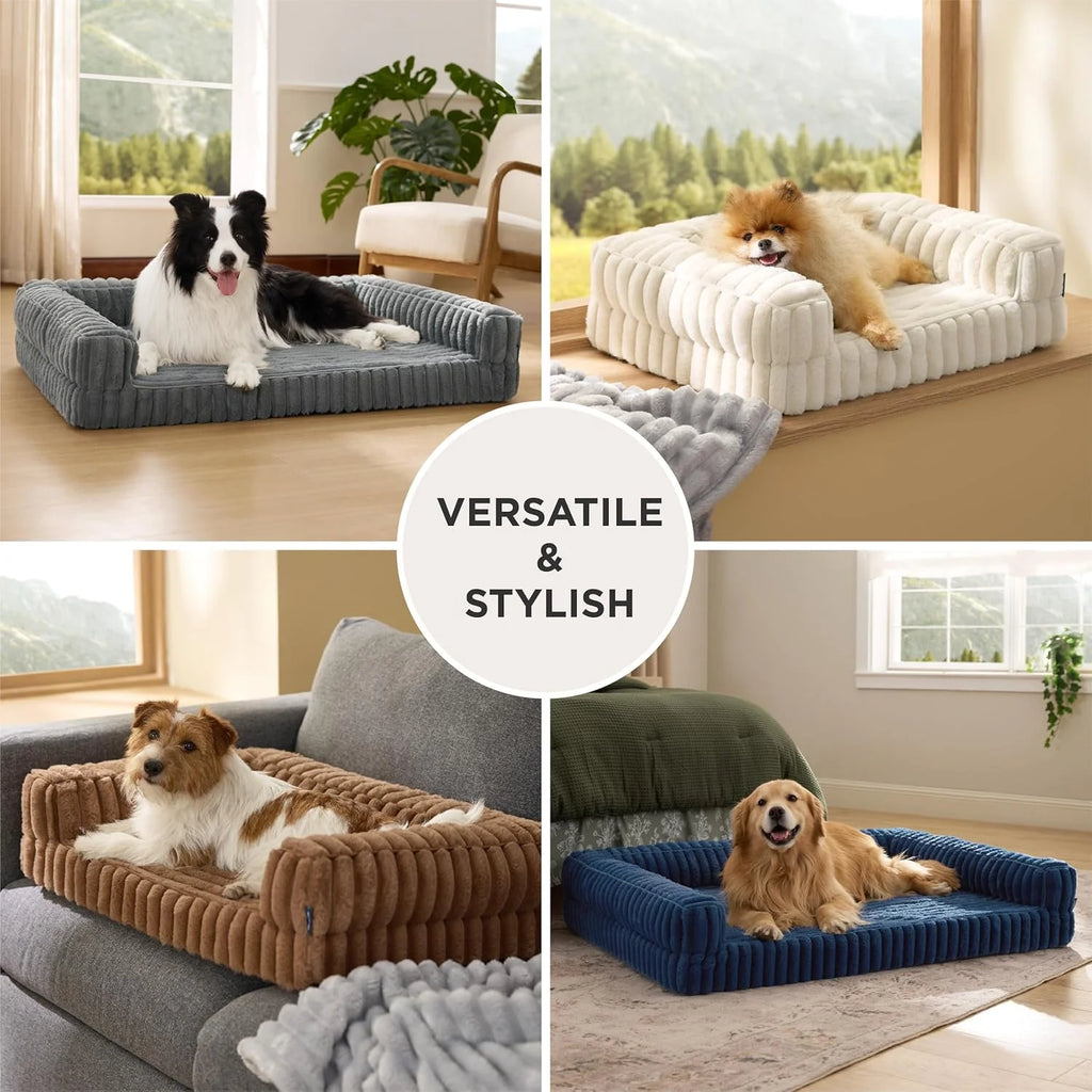 Orthopedic Dog Beds for Extra Large Dogs, Waterproof Memory Foam XL Pet Bed with Sides, Non-Slip and Egg-Crate Foam Big Dog Couch Sofa with Washable Removable Corduroy Cover, Blue